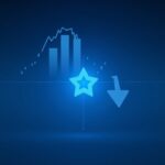 Newsroom header showing a sharp downward price chart with rising volume and a Stellar-inspired star motif in cool blue tones.