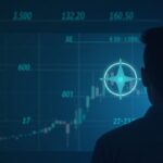 XLM logo over a glass trading panel showing range 0.27–0.35, institutional trader in the foreground and blockchain grid background.