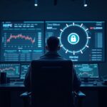 Crypto trader in a modern control room, HUD with an unlock countdown for HYPE and the token icon.