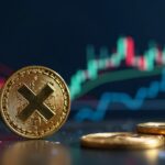 XRP coin in the foreground with a digital Bitcoin chart in the background, showing a drop below 93,000.
