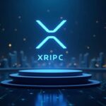 XRP in close-up with XRPC ETF tag, Nasdaq skyline, bearish Bitcoin chart and price around 2,22