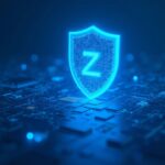 Photorealistic header: Zcash shielded motif over crypto grid, ZEC rises and BTC falls, cool blue palette.