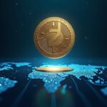 ZEC coin floating over a transparent vault, surrounded by global nodes, symbolizing custody, privacy.