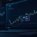 Crypto trading desk with Aptos logo, rising charts and streaming data signaling institutional interest and divergence.