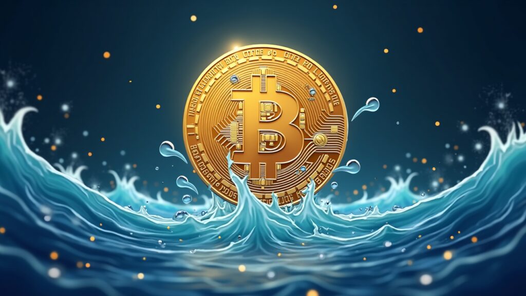 Bitcoin surrounded by flowing liquidity, price ladders and pulsing order books as CPI cools.