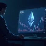 Photorealistic BitMine executive reviews ETH prices on a big screen with Ethereum logo and a $2,500 marker