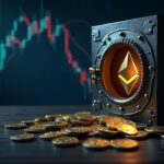 Photorealistic header showing a vault built from Ethereum coins with BitMine signage and fading market charts in background.