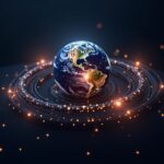 Photorealistic validator node with glowing chains around a globe, BEP-619 symbols, and a countdown for the Fermi fork.