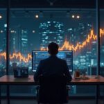 Photorealistic trader in a sleek newsroom as Bitcoin climbs to 170k on a glass board, with a resilience shield and decentralization cues.