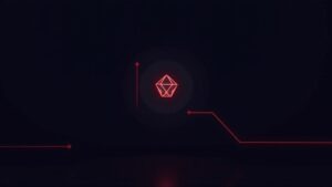 Cardano logo centered in a dark, high-tech newsroom with a red downward trend line and outage icon signaling midnight phase