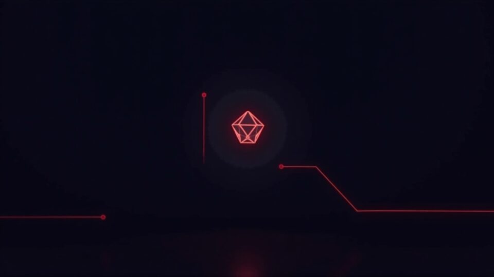 Cardano logo centered in a dark, high-tech newsroom with a red downward trend line and outage icon signaling midnight phase