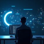 Photorealistic crypto engineer at a desk, Circle and Interop Labs holograms, Axelar token fading in cross-chain backdrop.