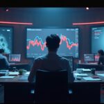 Photorealistic newsroom with CZ at center, screens show ASTER surge and a faded counterfeit SEC S-1 form.
