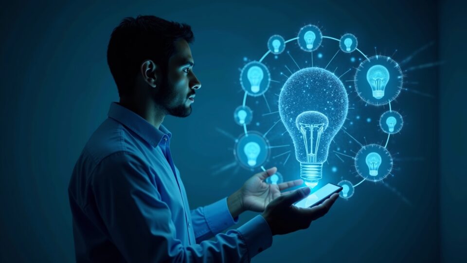 Photorealistic finance professional reviews a holographic display of AI agents and a DePIN network signifying a $300M fund.