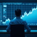 Photorealistic crypto trader in a blue-lit control room watches ETH near 3k on a holographic chart with ETF outflow glow.