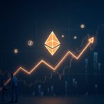 Photorealistic header: glowing Ethereum logo above a rising chart with investor silhouettes and floating tokens.