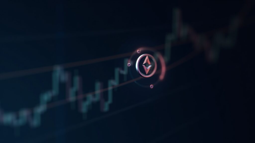 Photoreal Hedera logo over a crypto trading chart with a descending Chaikin Money Flow line and fading institutional inflows.