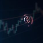 Photoreal Hedera logo over a crypto trading chart with a descending Chaikin Money Flow line and fading institutional inflows.