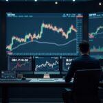 Photorealistic newsroom header: executive in a trading room with Bitcoin charts and a growing BTC counter
