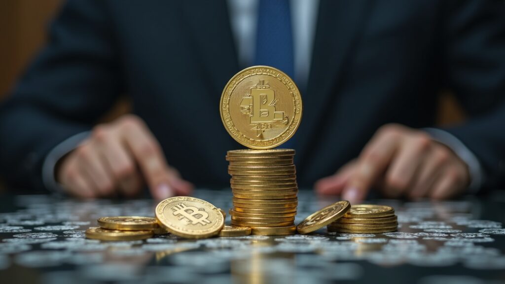 Photorealistic bank desk showing a digital shekel glyph, shield, and stablecoin icons signaling tighter Israel oversight.