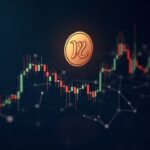 Pi Coin logo above a price chart with a 0.21 pivot and a network of decentralized nodes