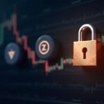Zcash, Monero and Dash logos fade over a downtrending crypto chart with a regulatory lock overlay.