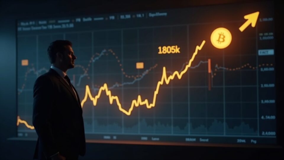 Photorealistic CEO silhouette beside a rising Bitcoin chart to 180k by 2026, with diverging Binance and Solana arrows.