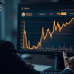 Business executive reviews a glowing Bitcoin balance dashboard with a downtrend chart, illustrating Satsuma's 579 BTC sale.
