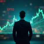 Businessperson before a holographic crypto chart showing red BTC/ETH outflows and green SOL/XRP inflows.
