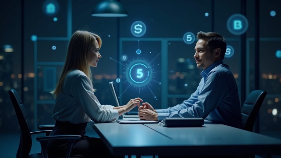 Photorealistic header featuring an analyst at a sleek desk monitoring on-chain liquidity with holographic stablecoin icons.