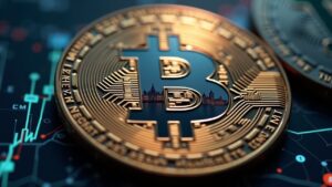 Close-up of a crypto coin reflecting the UK Parliament under newsroom lighting, symbolizing regulatory momentum and retail debate.