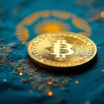 Hyperrealistic gold-backed USDKG token over a digital world map with Kyrgyz flag, symbolizing cross-border payments modernization.