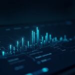 Analyst views glowing XRP streams on a decentralized dashboard with the XRP logo and blockchain lines.