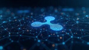 Photorealistic header: XRP morphs into Solana-like blockchain with fast lanes and governance visuals.