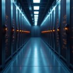 Photoreal data center with rows of Antminer S21 XP/L9 ASICs and Bitcoin mining glow with subtle BitVentures branding.