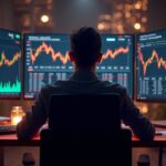 Photorealistic crypto trader at a glowing desk, monitors show Bitcoin rally and near-$789M liquidations
