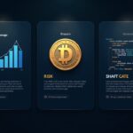 Photorealistic DASH header with central token and three risk panels: whale/leverage, reentrancy code, and a privacy mask.
