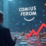 Photorealistic Davos official amid red market arrows and sinking crypto logos, signaling regulatory risk and crypto downturn.
