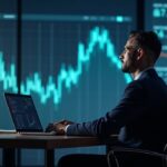 Photorealistic CEO in a sleek office watching Bitcoin ticker with a blockchain backdrop, reflecting governance-led treasury.