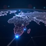 Photorealistic global mesh of GPU nodes connected by lines, illustrating decentralized AI inference and data sovereignty.