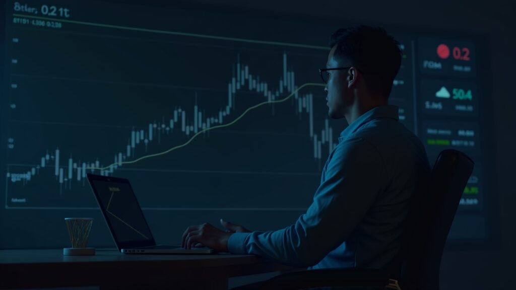 Crypto trader monitors ETH/BTC chart breaking above 0.042 BTC neckline toward 0.066 BTC, signaling bullish momentum