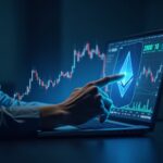 Hyperreal market analyst at a desk with ETH price hologram showing breakout 3300–3900 and 200 EMA as support.
