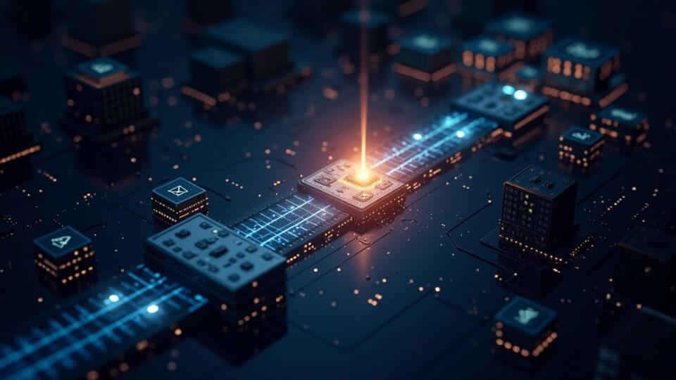 Glowing ETH shard flowing into a Linea zkEVM port, with custody vaults and staking nodes.