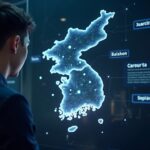 Photorealistic header of a fintech executive beside a glowing Korea map, with cross-border payment rails to GoFi and Gopax.