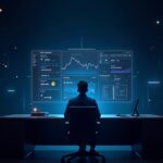 Analyst at a crypto trading desk viewing a transparent screen with verifiable sources and GateAI branding.