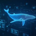 Analyst on stage with holographic GLNK and CLNK inflow charts, whale symbol, and regulatory branding, hinting at yields.