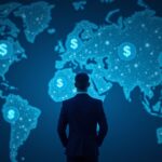 Finance executive in a suit overlooking a luminous cross-network map of tokenized USD on a privacy-enabled Layer 1.