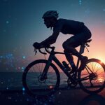 Photorealistic header: silhouette of an elite cyclist with a subtle blockchain grid and fintech hues signaling trust.