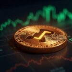 Close-up of a glowing LIT token, with a Robinhood icon in the background, over rising price charts and a buyback banner.