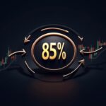 Photoreal Onyxcoin logo with arrows showing an 85% shift from short-term to long-term holders over a price chart.